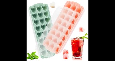 GELLDG Ijsblokjesvormen Hart - 2 Stuks - Siliconen Ijsblokjesschalen met Deksel - 24 Hartvormige Ijsblokjes per Vorm - Geschikt voor Cocktails en Whisky - Hittebestendig Siliconen Materiaal - 23,5x10 cm