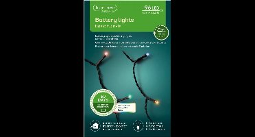Lumineo Kerstverlichting - twinkle - 96 led lampjes - gekleurd - 710 cm - op batterij - buiten - lichtsnoer - kertlampjes