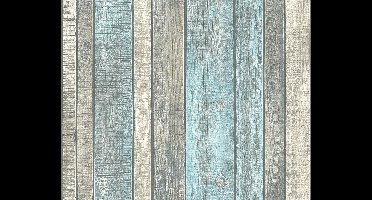 A.S. Création behang houtlook blauw, grijs en crème - AS-319932 - 53 cm x 10,05 m