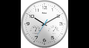 Mebus moderne quartz wandklok met temperatuur- en vochtigheidsweergave, 30 cm diameter, woonkamer-, keukenklok, rond / Model: 16182 / Kleur: Grijs