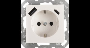 JUNG AS500 Inbouw Contactdoos - 1-voudig Stopcontact met Randaarde - USB-A en USB-C Aansluiting voor Opladen - Kunststof - Voor Binnenshuis Gebruik - Kleur Polarwit