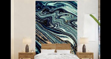 Behang - Fotobehang Marmer - Goud - Blauw - Glitter - Marmerlook - Abstract - Breedte 160 cm x hoogte 240 cm