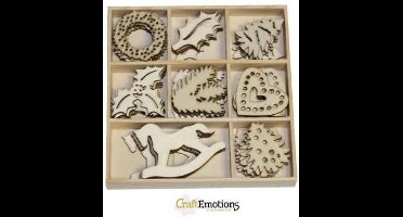 Houten ornamenten - Kerstversiering 40 pcs - box 10,5 x 10,5 cm. LET OP: DIT ZIJN KLEINE ORNAMENTJES