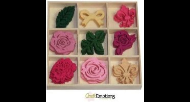 CraftEmotions Vilt ornament doosje High Tea Rose - Rozen 45 assorti  - box 10.5 x 10.5 cm