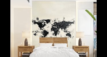 Behang - Fotobehang Wereldkaart - Zwart - Inkt - Breedte 160 cm x hoogte 220 cm