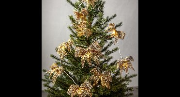 Star Trading Batterijgevoede decoratieve lichtketting 'Bowie', 20 gouden textielstrikken, LED, timer, warm wit, L 200cm