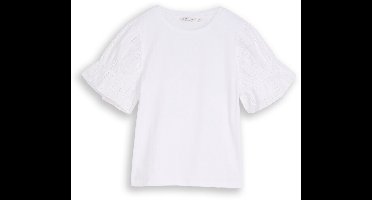 Tom Tailor Denim - Loose fit T-shirt met opengewerkte borduursels - Maat XXL - White