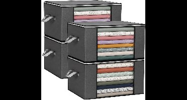 Ruhhy Beddengoed opbergers 60 x 40 x 35 cm set van 4 met venster en tweewegrits