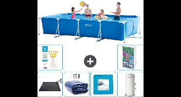 Intex Rechthoekig Frame Zwembad - 450 x 220 x 84 cm - Blauw - Inclusief Solar Mat - Solarzeil - Vloertegels - Zwembadfilterpomp - 7-delig