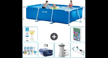 Intex Rechthoekig Frame Zwembad - 300 x 200 x 75 cm - Blauw - Inclusief Onderhoudspakket - Solarzeil - Zwembadfilterpomp - Stofzuiger - 7-delig