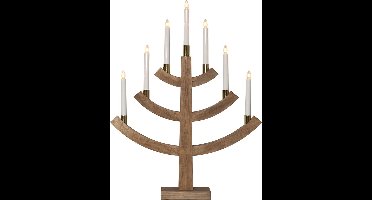 Star Trading raamkroonluchter 'Gillian' van gebeitst hout, 7-lichts, E10 kaarsen, netvoeding, H 64 cm, B 49 cm