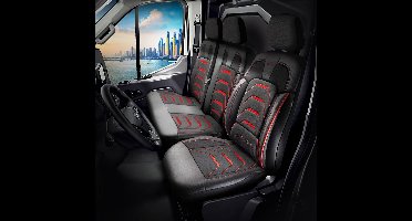 Stoelhoezen Opel Movano 2021 – heden – Bodrum Zwart Rood – perfecte pasvorm (Stoel/Bank)