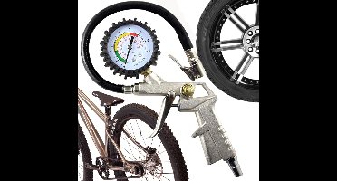 Allecto - Bandenpomp - Commerciële Bandendrukmeter - Hoogwaardig - Multifunctioneel - Geschikt voor Auto's, Motoren en Fietsen - Zwart Model