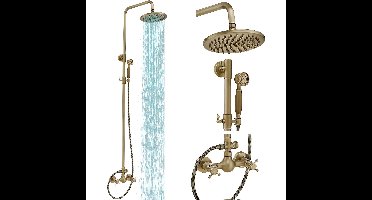 Doucheset – Regendouche – Handdouche – Douchekraan – Wandmontage – Antiek Messing – 20,32 cm Rond – Warm- en Koudwaterbediening