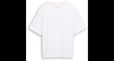 Tom Tailor Denim - T-shirt met boxy pasvorm en borduursel - Maat XXL - White