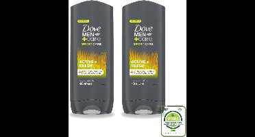 2 x Dove - Douchegel - Men+ Care Active Fresh - Verfrissend en langdurige bescherming - 400 ml - Grootverpakking - Vaatwasstrips - Douchegel - Frisse Geur - Actieve Mannen - Energie - Huidverzorging