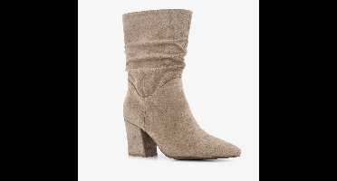 Nova dames suedèlook enkellaarsjes met hak beige - Maat 40