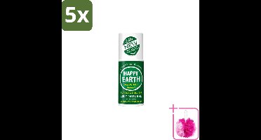 5 x Happy Earth – Deodorant Roll-On – 100% Natuurlijk Bergamot Cedarwood – 75 ml - Bulkverpakking - Bergamot - Douchemop - Cederhout