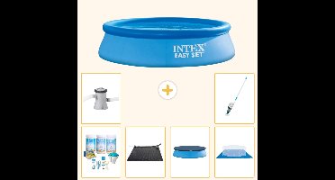 Intex Rond Opblaasbaar Easy Set Zwembad - 305 x 76 cm - Blauw - Inclusief Onderhoudspakket - Solar Mat - Afdekzeil - Grondzeil - Zwembadfilterpomp - Stofzuiger - 7-delig