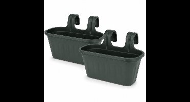 CAMELLIA Hangende Bloempot Set van 2 – 6,5 Liter – Balkon Plantenbak voor Railing of Hek – Kunststof – Groen – 33 x 37 x 25 cm