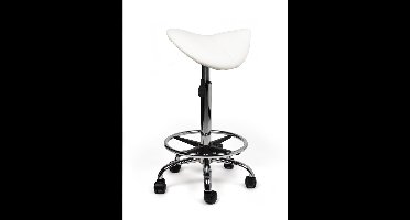 Zadelkruk Wit – Ergonomische Zadelstoel met Wielen – Verstelbare Werkkruk voor Salon, Kappers & Thuisgebruik - Zithoogte 70-84cm - met Voetsteun