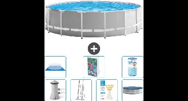 Intex Rond Prism Frame Zwembad - 457 x 122 cm - Grijs - Inclusief Pomp - Ladder - Grondzeil - Afdekzeil - Filter - 8-delig