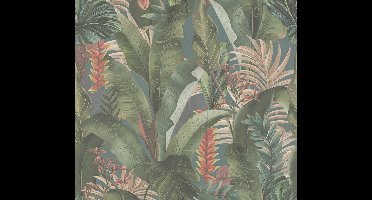 PALMBLADEREN BEHANG | Junglestijl - Blauw Petrol Groen Beige Rood - LivingWalls Drawn Into Nature