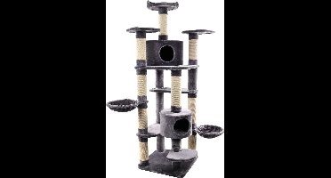 Krabpaal Giganto Grijs & Wit – 207 cm hoog – XXL kattenkrabpaal met 2 huisjes, 7 plateaus & hangmatten – Flamingo First Class Selection
