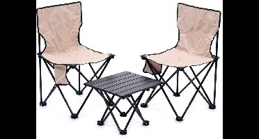 RedCliffs Serie - Opvouwbare Campingstoelen Set - 2 Stoelen met Tafel - Beige Polyester