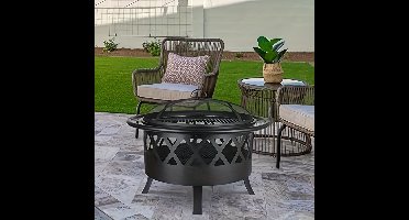 Vuurschaal – Vuurkorf – Tuinhaard – Terrasverwarmer – Vuurpot – Ø81 cm – Met Grillrooster & Vonkenvanger – Robuust Staal Met 4 Poten