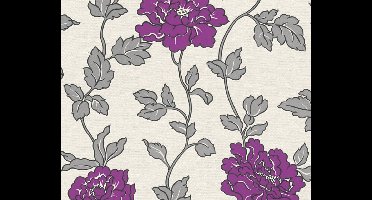 BLOEMEN BEHANG - Creme Metallic Lila - AS Creation Adelaide