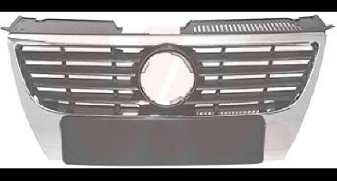 Volkswagen Passat, 2005 - 2010 - grille, zwart/ chrome, voor embleem van 130 mm