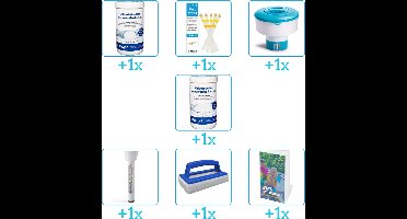 Zwembad Onderhoudspakket - Onderhoud Zwembad - bevat Chloor - Testrips - Chloordrijver - Chloor - Thermometer - Scrubborstel en Zwembadgids (7-delig)