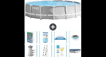 Intex Rond Prism Frame Zwembad - 427 x 107 cm - Grijs - Inclusief Pomp - Ladder - Grondzeil - Afdekzeil - Filter - Verlichting - 9-delig