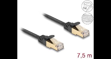 Delock RJ45 Flat Network Cable with braided jacket Cat.6A U/FTP plug to plug 7.5 m black