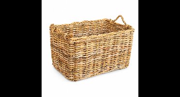 Opbergmand Rotan Naturel - 48x38xH34 cm - Rechthoek - Jute Handvat - Houtmand - Lectuurmand