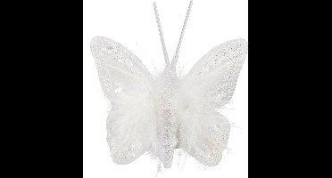Veervlinders op clip wit glitter 5x4,5cm 4 st