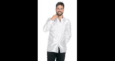 Ruchesblouse satijn wit Kevin - Maat 54