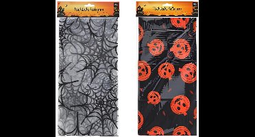Cepewa Halloween thema tafelkleed - 2x - pompoen - rood - kunststof - 140 x 270 cm - decoratie