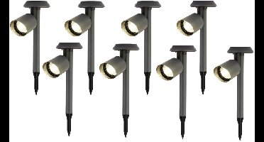 Lumineo Solar prikspotjes - 8x stuks - tuinpad verlichting - op zonne-energie - 25 cm - tuinverlichting - antraciet