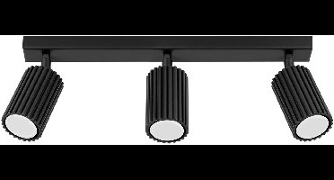 Plafondlamp KARBON 3L met 3 geribbelde spots in lijn - Sollux Lighting - IP20 - Zwart aluminium behuizing - 45 x 6.5 x 16.5 cm - 3 x GU10 LED, exclusief lichtbron - 3 x 10 W - Minimalistische plafondlamp voor hal, kinderkamer en woonkamer