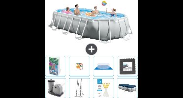 Intex Ovaal Prism Frame Zwembad - 503 x 274 x 122 cm - Grijs - Inclusief Pomp - Ladder - Grondzeil - Afdekzeil - Speelgoed - Vloertegels - 9-delig