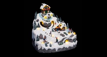 Verlicht dorp met kerstmuziek en bewegende figuren, 18 LED's