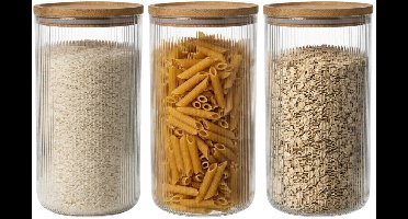 Cookinglife Voorraadpotten set Lines - Glas met Bamboe Deksel - ø 11 cm - 1750 ml - 3 stuks