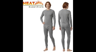 Heat Essentials - Merino Wol - Thermokleding Heren - Set - Grijs - Maat XL - Thermoshirt - Thermobroek - Thermo Ondergoed Heren