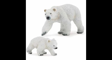 Plastic speelgoed figuren ijsbeer en baby/kind 14 en 8 cm - Pooldieren setje ijsberen