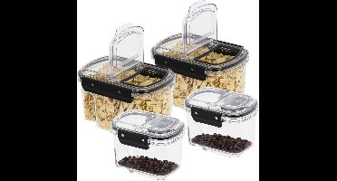HI Voorraad bus set van 4 - transparant - 1700 ml / 700 ml - met deksel - voorraadbus/bakjes