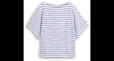 Tom Tailor Denim - T-shirt met losse pasvorm en streepmotief - Maat XS - white blue coral stripe
