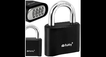 Ruhhy Stalen combinatieslot 50 mm met 4-cijferige code en geharde beugel voor dagelijks gebruik