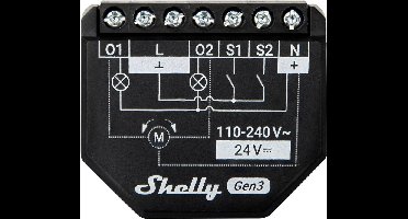 Shelly 2PM Gen3 - Slimme Inbouwschakelaar - 16 A - 2-kanaals Wifi Relais - Energiemeting per Kanaal - 1 stuk